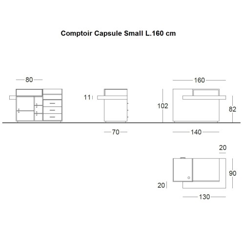 Comptoir pour magasin avec vitrine pour agencement de magasin. Design élégant et fonctionnel.