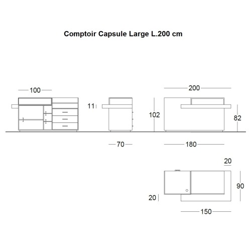 Comptoir pour magasin avec vitrine pour agencement de magasin. Design élégant et fonctionnel.